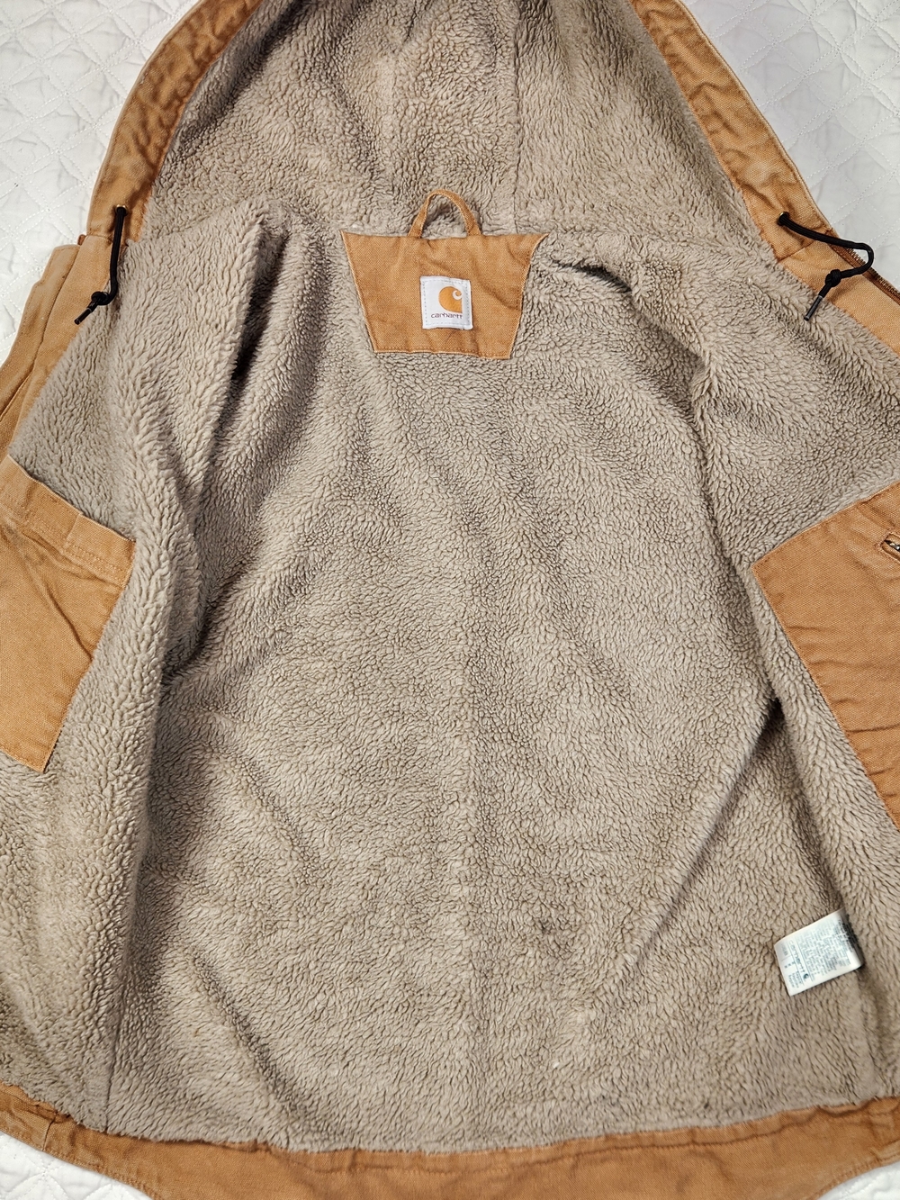 Carhartt Men's Tan Hooded Work Jacket with Sherpa Lining - Picture 12 of 15
